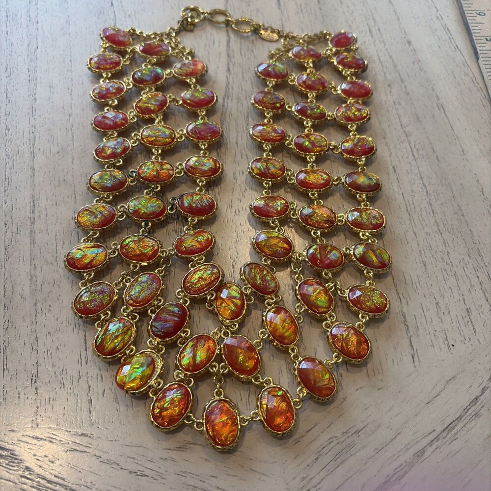 Amrita Singh Reversible Necklace Firery opal foiled back faceted cabochons